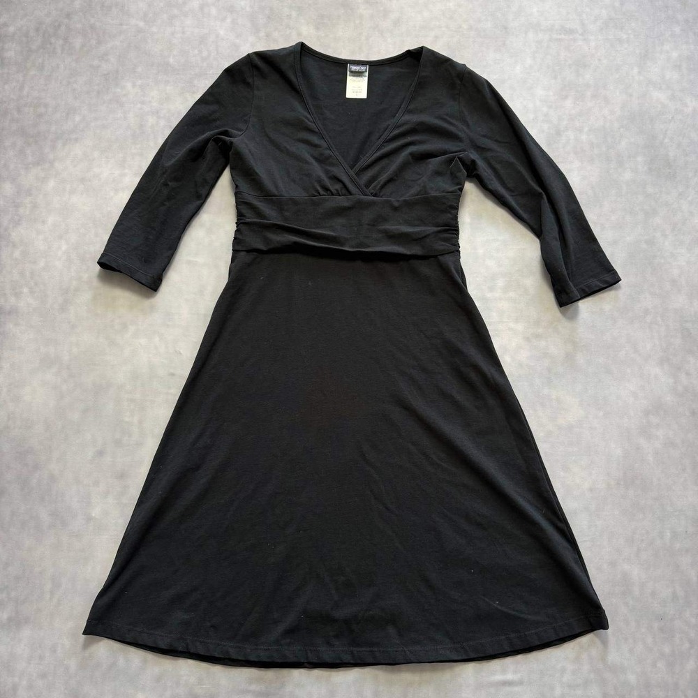 Patagonia Organic Cotton Dress Womens S Black 3/4 Sleeve V-Neck A-Line Wrap